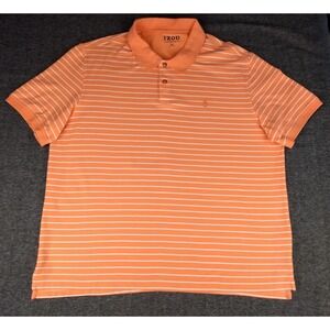 IZOD Advantage Polo Shirt Mens XXL Orange Sherbet Striped‎ Short Sleeve 2XL Logo
